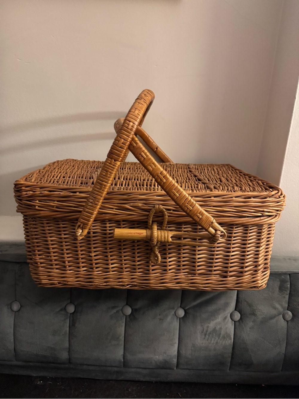 Vintage Wicker Picnic Basket with Handles